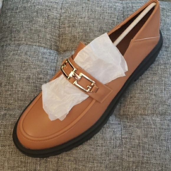 Viandso Platform Chain Round Toe Chunky Penny Loafers Tan Size 9.5 - Picture 4 of 8